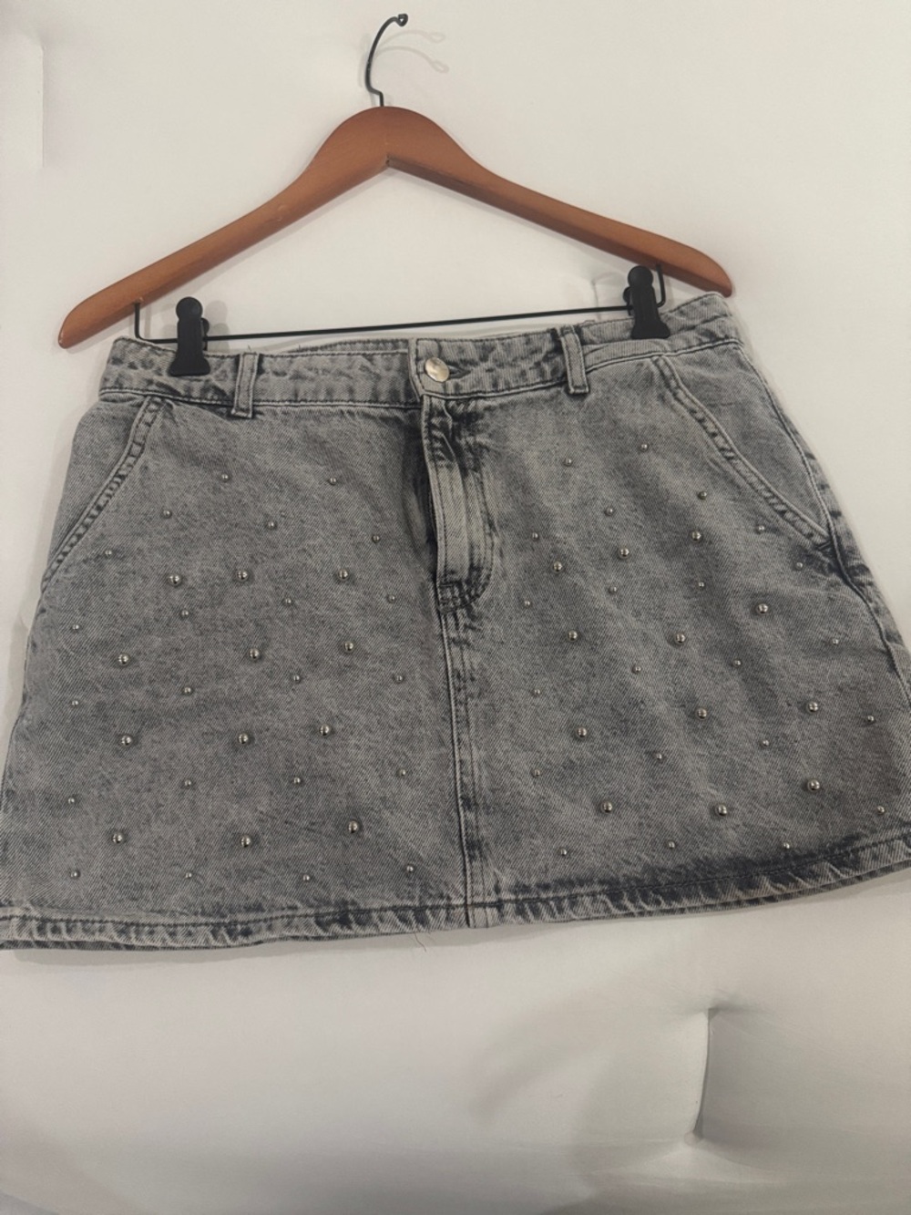 Zara Grey Studded Denim Mini Skirt